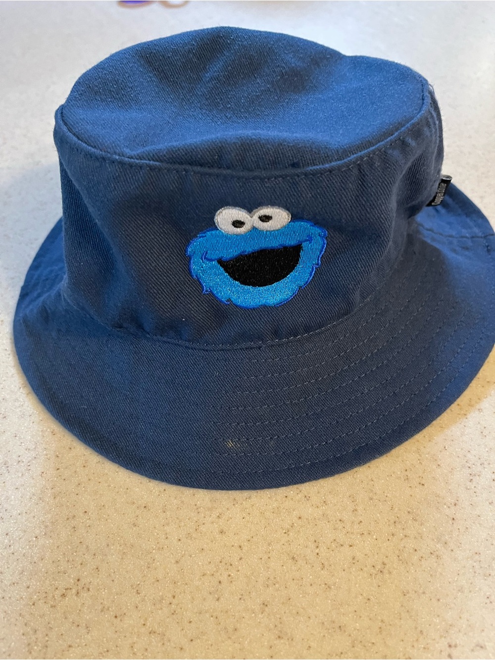 Toddlers’ Cookie Monster Navy Blue Bucket Sunhat with Chinstrap.